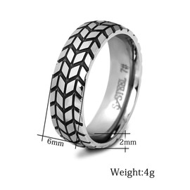 PAURO Men's Women's Stainless Steel 6MM Tire Creative Minimalist Hip Hop Biker Ring Silver Size V
