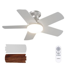 addlon Ceiling Fans with Lights, 32 inch Low Profile Ceiling Fan with Light and Remote Control, Flush Mount, Reversible, 3CCT, Dimmable, Quiet, Silver Small Ceiling Fan for Bedroom Indoor/Outdoor Use