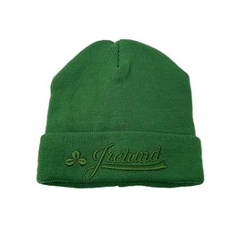 SUPER GREEN Ireland Beanie with Shamrock Green Knit Hat, One Size