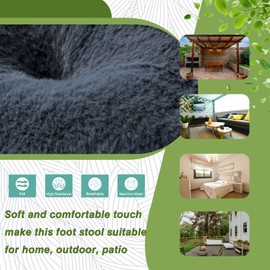 WELL-STRONG 15" Foldable Foot Stool Ottoman with Metal Frame - Washable Faux Fur Navy Upholstered Indoor/Outdoor Footrest for Living Room, Bedroom, Patio - Space-Saving Compact Design