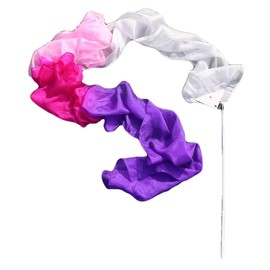 Winged Sirenny Silk Ribbon Dancer Wand 4.4yds, Juggling Playsilk Streamer with Rods, Church Praise & Worship Adoration Flag Banner (White-Pink-Fuchsia-Purple)