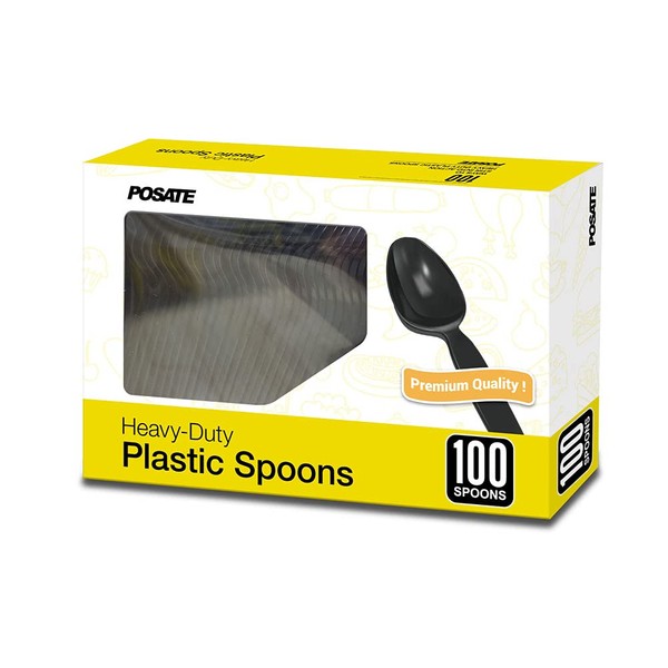 POSATE POSATE Heavyweight Plastic Spoons, Black, Pack of 100, Disposable