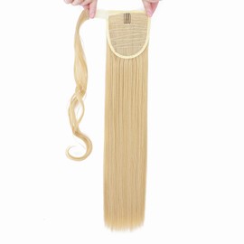 Ponytail Extension Wrap Around Long Straight Curly Clip in Ponytail Hair Extensions for Women Brown Black Blonde Hairpiece 23"-Straight, Golden mix Bleach Blonde