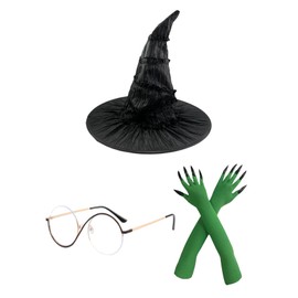Women Girls' Elphaba Witch Costume Kit - Witch Hat, Glasses, Gloves, Magical Wizard Witch of the West Costume