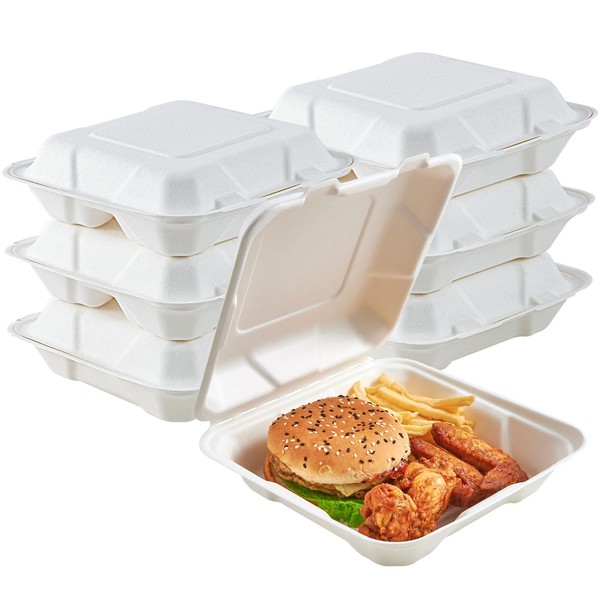 ECOLipak ECOLipak 50 Pack Clamshell Take Out Food Containers, 100%