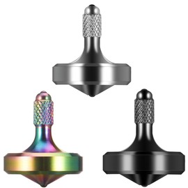 CHEETOP Exquisite Metal Spinning Top, Nicely Machined Stainless Steel Fidget Toy, Perfect Balance Spin Time for Over 9 Mins, Waste Time Efficiently, Easy to Work (Large, 3PCS Black+Silver+Iridescent)
