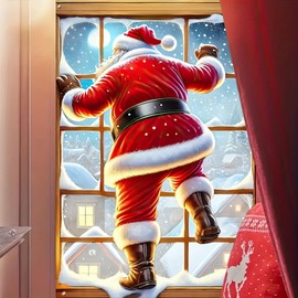 BlissYard Santa Claus Window Banner Decorations 31x47Inch Christmas Window Decoration Santa Claus Peeks Out The Windows Background Banner Home Indoor Outdoor Winter Christmas Holiday