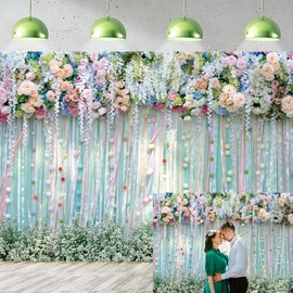 Flowers Wall Backdrop Tea Party Decorations 7x5FT Colorful Floral Photography Backdrop Wedding Bridal Shower Birthday Party Banner Supplies Photo Props