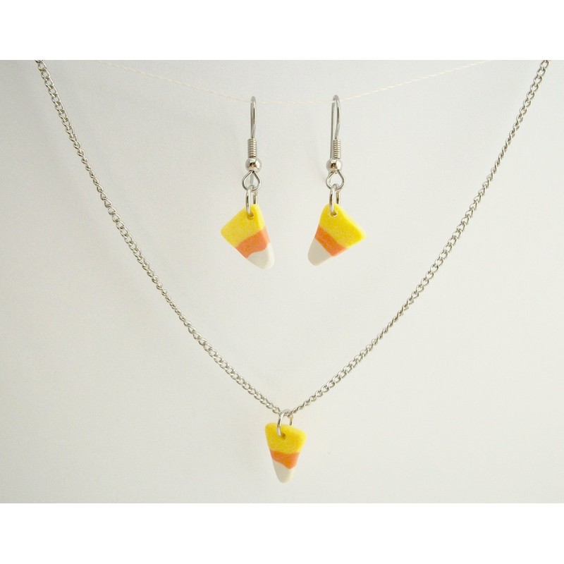 Candy Corn Earring and Necklace Set on 18 inch Silver