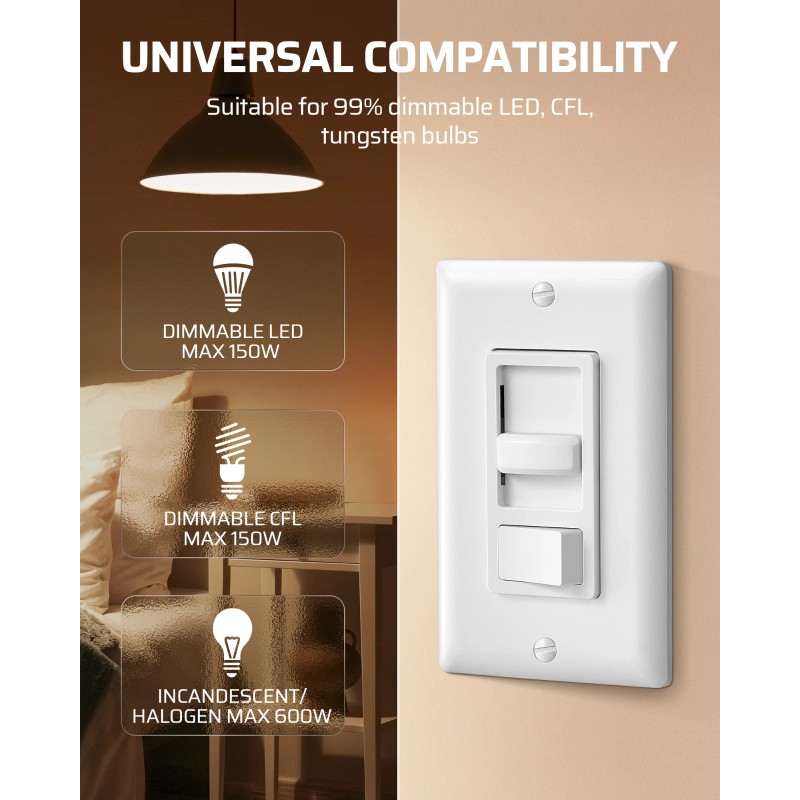 DEWENWILS Dimmer Switch for LED Lights, 600W Incandescent/H