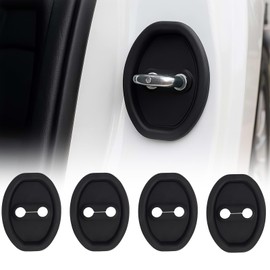 Nouiseuns Car Door Lock Cover – 4PCS Universal Fit Black TPU Car Silicone Door Latch Protective Cover, Car Door Strike Protector, Car Lock Cover, Car Door Noise Reducer, Car Door Accessories
