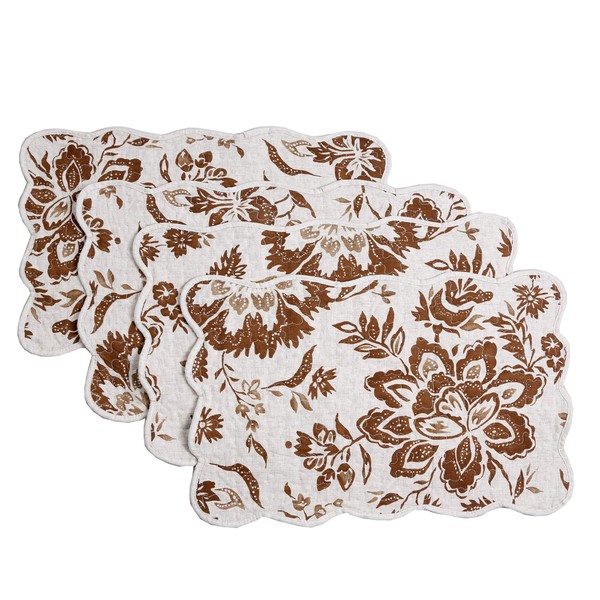 Cozy Line Home Fashions Quilted Linen Cotton Placemats (Chocolate Flower,