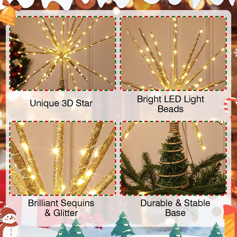 Obralitic 15 Inch Christmas Tree Star Topper with 150 LED