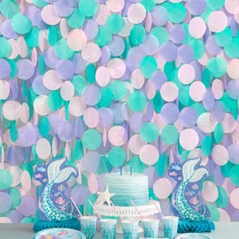 205Ft Purple Pink Teal Tissue Paper Garland Big Circle Dots Hanging Streamer Backdrop Polka Dot Bunting Banner for Little Mermaid Kids Birthday Wedding Baby Shower Under The Sea Party Decorations