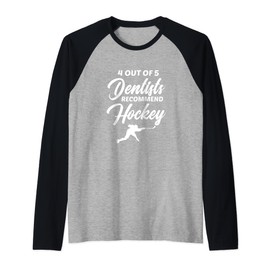 4 Out Of 5 Dentists Recommend Hockey Funny Sports Gift Raglan Baseball Tee