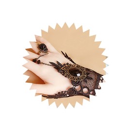 TseenYi Lace Flower Bracelet Black Gothic Slave Finger Ring Rhinestone Finger Ring Bracelet Wedding Hand Harness Fashion Bracelet Jewellery for Women and Girls Gift Christmas