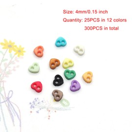 Youmeizer 300pcs Tiny Resin Buttons 4mm(5/32")/Heart-Shaped 2 Hole Mini Resin Round Button for Dolls Clothing Sewing Accessories DIY Hand Sewing AIDS Doll Clothes (12 colors mixed, 4mm(5/32")/Heart-Shaped)