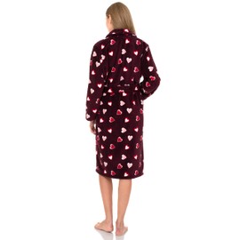 TowelSelections Women's Plush Robe, Fleece Shawl Collar Spa Bathrobe Large Deep Wine-Hearts