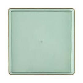 EcoQuality 10.75" inch Disposable Square Translucent Green Plastic Plates with Gold Rim, China Like Party Plates, Heavy Duty Dinner Plate, Salads, Weddings, Baby Showers, Catering, Non Toxic (10)