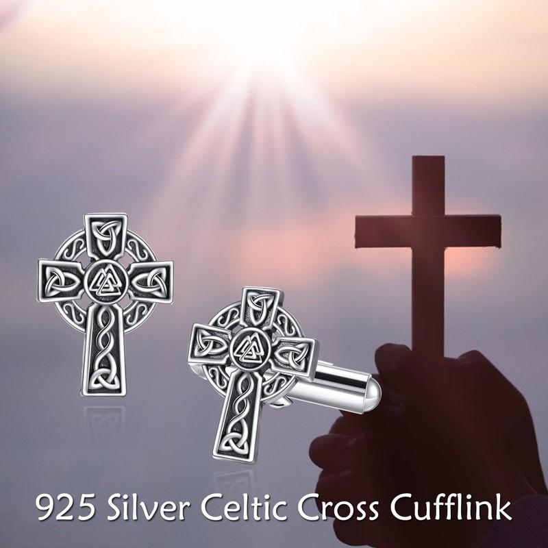 Cross Cufflinks Sterling Silver Celtic Knot Cuff Links for Men