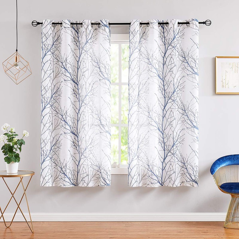 FMFUNCTEX Blue White Curtains 50" X 45" for Kitchen Living