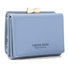 Bimhan Women's small wallet made of PU leather, women's small wallet with coin compartment, women's small wallet, many compartments for credit cards, ID, notes, coins etc, blue, Casual