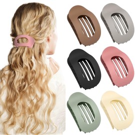 Yozexin 6 Stück flache Haarklammern für Damen,starker Halt Frauen, Matte Große Rutschfest Flat Claw Clip, für dickes und dünnes Haar, Bequeme, gebogene flache Clips, für Liegen und Fahren