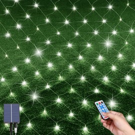 Remote Control Fairy Lights, 2 m x 3 m 198 LEDs Light Net, Outdoor Tree Fairy Lights, Waterproof Fairy Lights Net Solar with 8 Lighting Modes, Solar Light Net for Christmas, Wedding, Window, Bushes