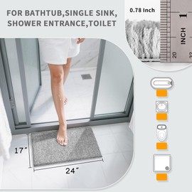 Yimobra Bathroom Rugs Non Slip Washable Ultra Soft Absorbent Microfiber Bath Mat, Dual-Tone Decor Rug with Rubber Backing for Bathroom Floor, Tub and Shower,24x17,Home Essentials,Grey and White