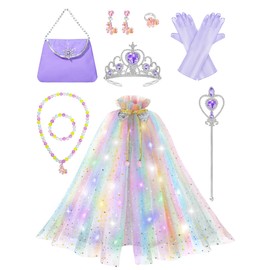 VOKOFAYE Light Up Princess Dress Up Clothes for Girls 3 4 5 6 Years Old, Princess Toy with Cape and Accessories, Birthday Gift for Girls Purple