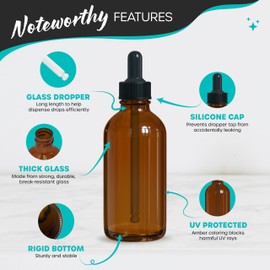 Nevlers 3 Pack Amber Dropper Bottle 4oz Set | Amber Tincture Bottles with Dropper, Shrink Wraps and Funnel | Leakproof Small Oil Bottles for Hair or Eye Dropper Bottle