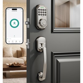 Keyless Entry Door Lock with 2 Handle – Smart Deadbolt, App Control, 100-Code Keypad, One-Time Passcode, Auto Lock & Anti-Peep, Easy Installation for Front Door(Silver+Handle)