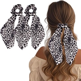 Flomiara Haarschleifen, Haargummis für Damen, Pferdeschwanz-Halter, Zubehör, Slides, Druck-Haargummis, Friseurzubehör, geknotete Schleife, Stoff, Haargummi, langes Haarband für Frauen und Mädchen