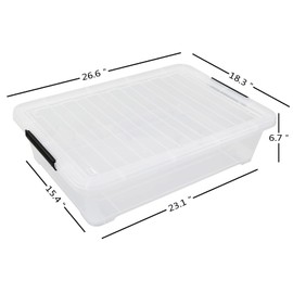 Innouse 40 Quart Under Bed Storage Bin with Wheels, 3 Packs Large Flat Latch Box, Clear