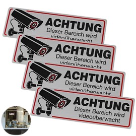 DONOONIS Pack of 4 Stickers Camera Surveillance, Warning Private Property Sign, Video Surveillance Warning Sign for Indoor and Outdoor Use