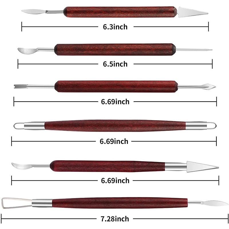 6-Piece Pottery Sculpting Tool Set with Wooden Handles