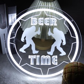 Pinlangdou Bigfoot Beer Time Neon Sign, White LED Acrylic Beer Bar Neon Light Sign, USB Powered Dimmable Wall Art Decor for Man Cave, Pub, Home Bar, Game Room, Bedroom, Party, Funny Bigfoot Beer Lover Gift for Men
