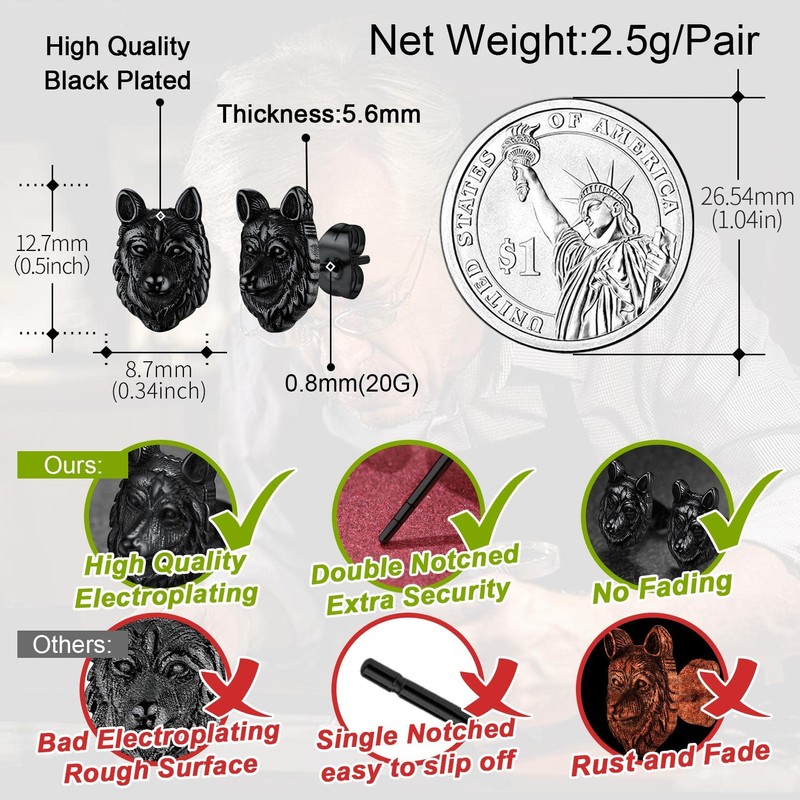 Norse Viking Wolf Stud Earrings Stainless Steel Retro Fenrir Ear