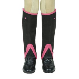 TuffRider Children's Keeneland Synthetic Half Chaps- Black w/Hot Pink- M