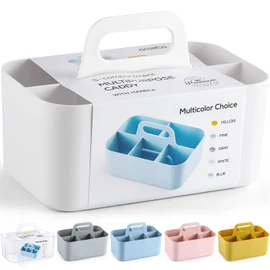 Multiuse Caddy Organizer with Handle - Stackable Plastic Tote Bin - Art Craft Supplies, Office, Desk, Stationery Pen Holder, Kitchen, Utensil, Makeup, Bathroom, Shower, Cleaning, Dorm Organizer -White