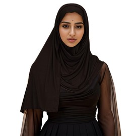 Yeieeo Hijab with Undercap Attached Jersey Scarf Hijabs Solid Color Muslim Head Scarf Ready To Wear Shawl Wraps(Black2)