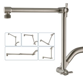 BRIGHT SHOWERS Brass Shower Arm Extender for Rain and Handheld Shower Head, 14 Inch Universal Shower Head Extension Arm, Adjustable Height & Angle, Brushed Nickel