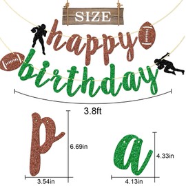 Gxsovso Banner de fútbol de feliz cumpleaños, decoraciones de fiesta de cumpleaños de fútbol, suministros de decoración de fiesta de fútbol preencordados, purpurina café y verde