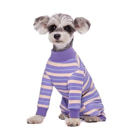 Dog Striped Recovery Suit, Puppy After Surgery Onesie for Female Male Dogs, Dogs Cats Long Sleeve Pajamas Bodysuit, Surgery Abdominal Wound Bandages Clothes, Dog Pant for Shedding Skin Disease
