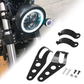 Largoods Headlight Mounting Bracket Stay, 1.3 - 1.7 inches (33 - 42 mm), Honda, Suzuki, Yamaha, Motorcycle, Universal Use, Front Fork Stay, Mount Bracket, Black, Stainless Steel, Adjustable, Set of 2