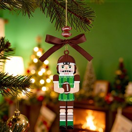 4in Wooden Nutcracker Football Christmas Ornament, Ball Beads & Lanyard Hanging Decor for Players Teams Fans Xmas Tree Ornament Home Wreath Party Decoration Gift for Enthusiasts