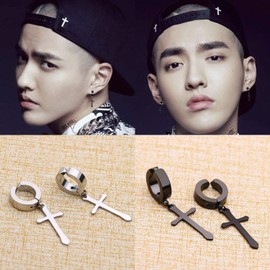 Gokei Co. Faux Earrings, Cross Earrings, Cross Ring Earrings, Non-Hole Hoop Earrings, Ear Cuffs, Fake Earrings, Men’s, Unisex, Set of 6 Pairs (12 Pcs in Total), Cross [Set of 4 Types, 8 Pieces]