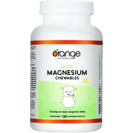 Orange Naturals Kids Chewable Magnesium 50mg (Highly Absorbable), 120 Chewable Tablets (NEW!), Tangerine