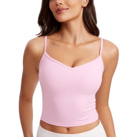 CRZ YOGA Butterluxe Womens Sweetheart Longline Sports Bra - Adjustable Thin Strap Workout Tank Tops Yoga Padded Camisole Pink Peony X-Small