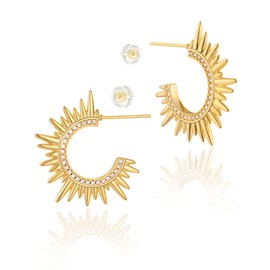 Gold Hoop Earrigs for Women 14K Gold Plated Lightweight Chunky Gold Hoops Jewelry Hypoallergenic Dainty Earring Studs Trendy Sun Spike Hoop Jewelry